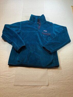 Patagonia Teal Polartec Snap-T Fleece Pullover Womens M Pockets Navy Blue